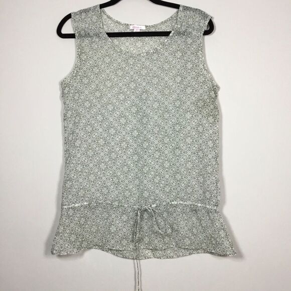 Sheer green and white sleeveless floaty top drawstring drop waist cottagecore M - Picture 1 of 7